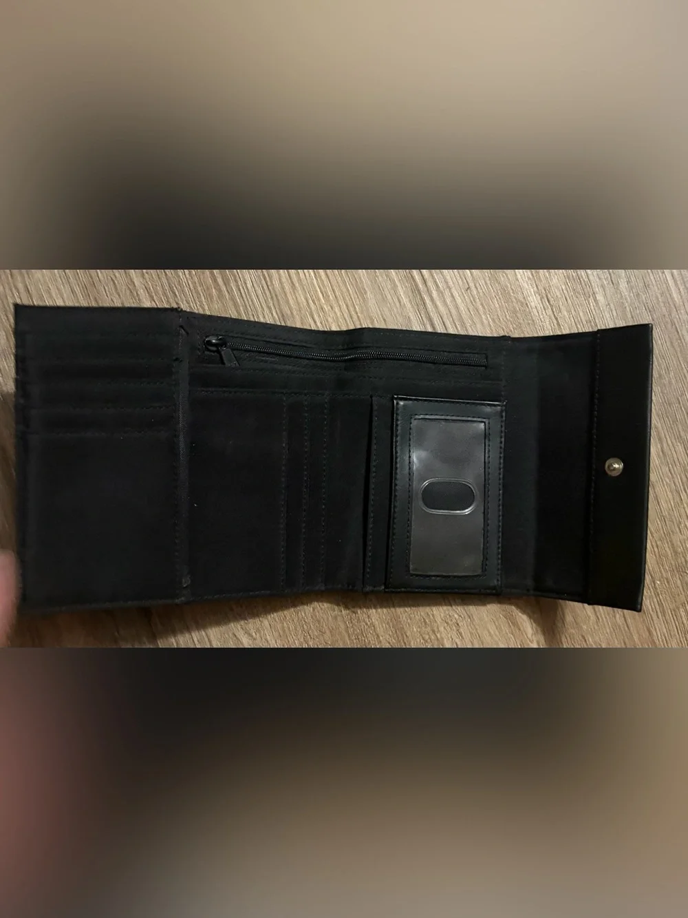 Nine West - Black Leather Wallet with Metal Logo Plate